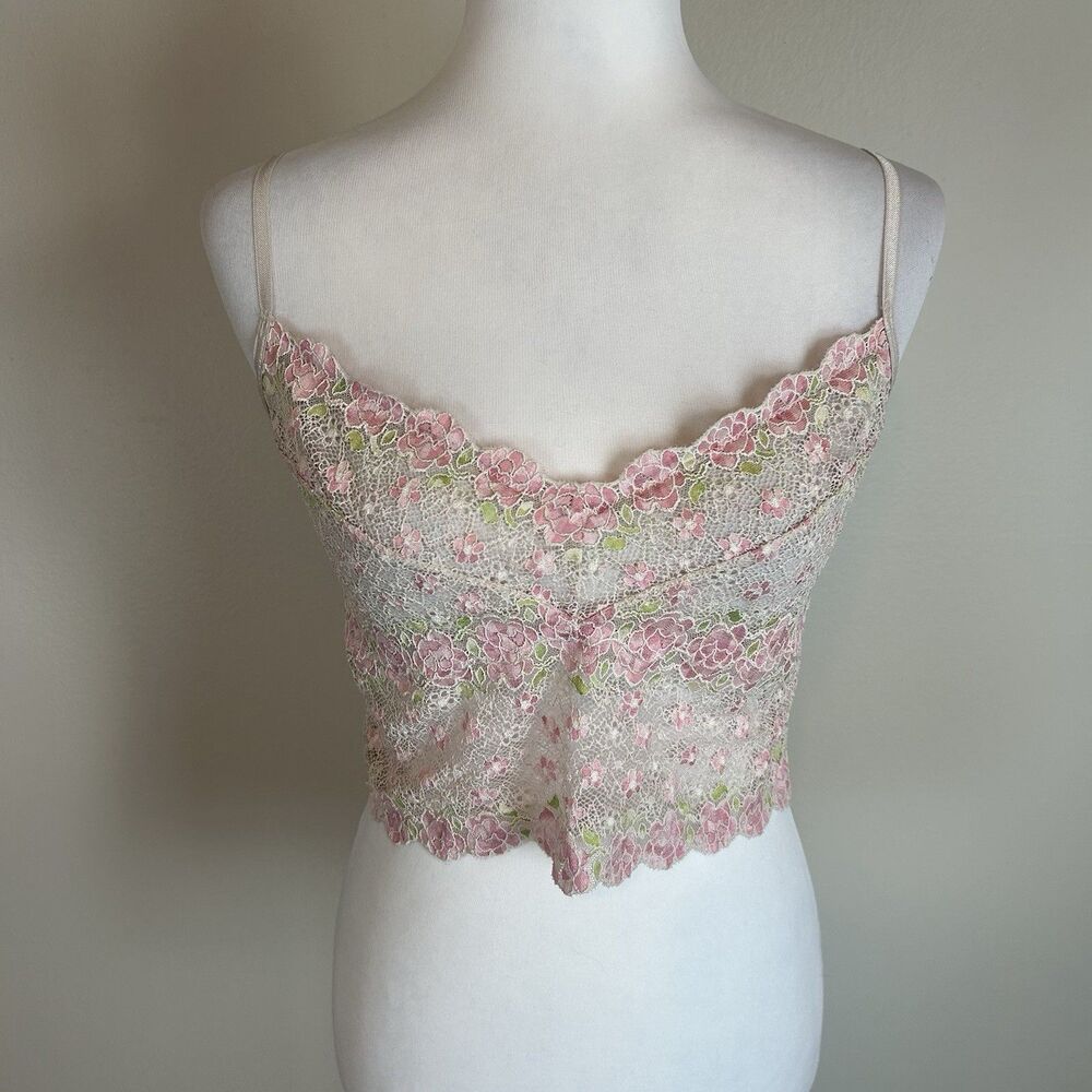 Josie S/M Lace Tank Top Y2K Coquette Sheer Bralette Cami Festival Night Out